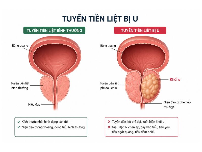 Hình ảnh tuyến tiền liệt có khối u và tuyến tiền liệt bình thường
